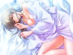  bed breasts brown_hair carnelian cleavage closed_eyes game_cg kamiazuma_yumiko mature medium_breasts sleeping solo touka_gettan 