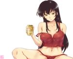  alcohol beer black_hair camisole hairu lingerie long_hair mole mole_under_mouth osakabe_itoko panties school_rumble solo strap_slip underwear 