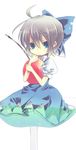  bad_id bad_pixiv_id blue_eyes cherry cirno food fruit pochi-t ribbon short_hair silver_hair solo touhou 