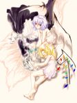  barefoot bat_wings blonde_hair blue_hair blush braid feet flandre_scarlet hands izayoi_sakuya lingerie maid multiple_girls nightgown red_eyes remilia_scarlet ribbon shiro_(hakukosui) short_hair silver_hair sleeping touhou twin_braids underwear wings 