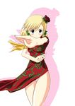  blonde_hair china_dress chinese_clothes dress fighting_stance final_fantasy final_fantasy_iv final_fantasy_iv_the_after flower foreshortening panties purple_eyes rose solo takizi underwear ursula_leiden 