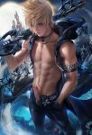  1boy abs absurdres blonde_hair blue_eyes erection highres kingdom_hearts male_focus penis presenting roxas sakimichan solo undressing weapon 
