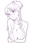  bikini breasts cleavage drill_hair glasses hanging_breasts huge_breasts macross macross_frontier matsuura_nanase minazuki_tsuyuha monochrome solo swimsuit 