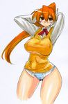  armpits breasts cleavage kikuta long_hair medium_breasts no_pants orange_hair panties serio solo striped striped_panties to_heart underwear 