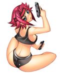  airsoft back beretta_92 blue_eyes breasts code_geass gun handgun headband hiyohiyo kallen_stadtfeld locked_slide looking_back magazine_(weapon) medium_breasts panties pistol red_hair reloading short_hair sideboob sitting solo tank_top trigger_discipline underwear weapon 