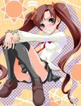  brown_hair copyright_request long_hair panties pantyshot shinama sitting skirt solo thighhighs twintails underwear 