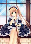  absurdres blonde_hair broom copyright_request green_eyes highres maid solo wnb_mark 