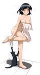  areolae barefoot bath black_hair bob_cut cat huyase legs long_legs nude panties panty_pull school_rumble short_hair solo towel tsukamoto_yakumo underwear undressing 