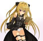  blonde_hair blush highres konjiki_no_yami long_hair panties purple_eyes skirt skirt_lift solo thigh_strap to_love-ru toshi_(anime_coloring) underwear upskirt 