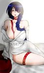  adiane bare_shoulders blue_hair braid breasts cleavage eyepatch hair_over_shoulder huge_breasts robe single_braid siroringo solo tattoo tengen_toppa_gurren_lagann 