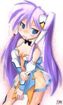  aoba_anoa blue_eyes cosplay highres hiiragi_kagami kazuboh long_hair lucky_star otomedius purple_hair solo twintails 