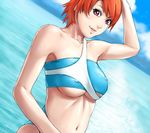  breasts copyright_request covered_nipples ebisui large_breasts ocean orange_hair purple_eyes short_hair solo swimsuit underboob 