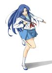  asakura_ryouko asakura_ryouko_(cosplay) bad_id bad_pixiv_id blue_hair blue_sailor_collar cosplay kawashima_ami kita_high_school_uniform knife long_hair sailor_collar school_uniform serafuku solo suzumiya_annko suzumiya_haruhi_no_yuuutsu toradora! 