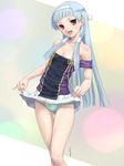  bangs blue_hair blunt_bangs flat_chest hair_tubes hairband kannagi long_hair nagi panties petite pleated_skirt purple_eyes rasukaru skirt skirt_lift solo strap_slip striped striped_panties underwear white_skirt 