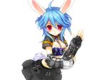  animal_ears blue_hair breasts bunny_(trickster) bunny_ears bunny_tail fingerless_gloves gloves medium_breasts nipples recolor red_eyes skirt solo tail third-party_edit trickster 