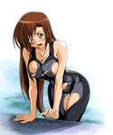  artist_request blush bodysuit brown_hair code_geass curvy dissolving_clothes dithering long_hair open_mouth pool poolside shirley_fenette solo swimsuit thigh_gap wet wetsuit yellow_eyes 