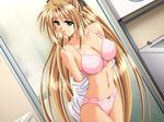  bathroom blonde_hair bra game_cg green_eyes hikawa_nadeshiko lingerie long_hair non-web_source panties shimizu_naotaka shisho-san_to_issho solo underwear underwear_only undressing 