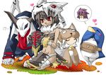  artist_request bandages beast_master_(disgaea) blush brown_hair closed_eyes dark_skin disgaea heart horns makai_senki_disgaea_3 prinny reaper_(disgaea) red_eyes saber_kitty_(disgaea) shaman_(disgaea) skull 