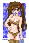  artist_name bra brown_eyes brown_hair copyright_request lingerie long_hair non-web_source panties solo thighhighs twintails underwear underwear_only yama_(shinanoya) 