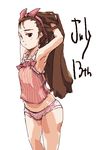  armpits bare_shoulders blush brown_hair camisole idolmaster idolmaster_(classic) idolmaster_1 july13th long_hair looking_at_viewer minase_iori panties pink_panties simple_background sleeveless solo standing underwear underwear_only very_long_hair white_background 