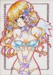  bad_id bad_pixiv_id bdsm blonde_hair blue_eyes bondage bound bow bra breasts colored_pencil_(medium) large_breasts lingerie long_hair marker_(medium) navel original panties ribbon ribbon_bondage solo sorax2112 traditional_media underwear underwear_only wings 