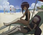  ayase_yue beach cloud day mahou_sensei_negima! miyazaki_nodoka multiple_girls one-piece_swimsuit outdoors screencap stitched swimsuit third-party_edit 