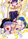  bdsm blush bondage bound electrocution hat hinanawi_tenshi kisaragi_ryou_(sougetsu-tei) masochism multiple_girls nagae_iku open_mouth purple_hair saliva tears touhou translated 