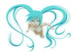  aqua_hair breasts floating green_eyes hatsune_miku long_hair medium_breasts minazuki_tsuyuha nude solo twintails very_long_hair vocaloid 