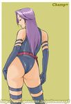  ass belt blue_leotard champ+ elbow_gloves from_behind gloves highleg highleg_leotard huge_ass leotard long_hair looking_back marvel profile psylocke purple_hair smile solo thighhighs watermark x-men 