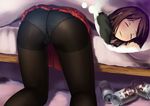  alcohol ass bed beer bent_over black_legwear brown_hair can closed_eyes drunk from_behind gusset imagining kuroba_(f-15c_eagle) original panties panties_under_pantyhose pantyhose school_uniform sleeping solo thought_bubble underwear 