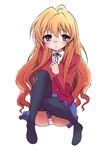  aisaka_taiga blush full_body mozuya_murasaki oohashi_high_school_uniform panties school_uniform skirt solo striped striped_panties tears thighhighs toradora! underwear 