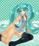  aqua_eyes aqua_hair arm_support bad_id bad_pixiv_id boots hatsune_miku long_hair necktie panties rarara shiny sitting solo striped striped_panties thigh_boots thighhighs twintails underwear very_long_hair vocaloid 