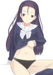  bad_id bad_pixiv_id black_eyes black_hair kneehighs kumokawa_seria long_hair midriff navel no_pants panties shirt_lift socks solo to_aru_majutsu_no_index underwear yana 