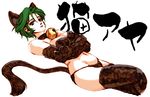  animal_ears aya_kobayashi breasts cat_ears cat_tail cleavage elbow_gloves gloves green_hair hisahiko lying medium_breasts midriff on_back panties solo super_robot_wars tail thighhighs thighs underwear 