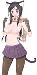  animal_ears bikini_top black_hair breasts brown_eyes cat_ears cat_tail cleavage gloves hairband large_breasts long_hair lustful_berry miito_shido original pantyhose plaid plaid_skirt see-through skirt solo tail yamanouchi_hisako 