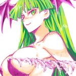  breasts covered_nipples fuyube_rion green_eyes green_hair head_wings large_breasts long_hair morrigan_aensland solo vampire_(game) 