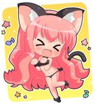  &gt;_&lt; :d animal_ears bra cat_ears cat_tail chibi closed_eyes fang flat_chest hahifuhe lingerie long_hair louise_francoise_le_blanc_de_la_valliere navel open_mouth panties pink_hair smile solo stomach tail underwear underwear_only very_long_hair xd zero_no_tsukaima 