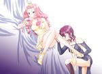  crown high_heels leg_licking licking multiple_girls neviril obana_(artist) paraietta pink_hair red_hair shoes simoun yuri 