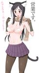  animal_ears bikini_top black_hair breasts brown_eyes cat_ears cat_tail cleavage gloves hairband large_breasts long_hair lustful_berry miito_shido original pantyhose plaid plaid_skirt skirt solo tail yamanouchi_hisako 