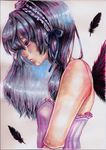  bad_id bad_pixiv_id breasts camisole doll_joints feathers hairband highres long_hair paint_(medium) purple_eyes rozen_maiden silver_hair small_breasts solo sorax2112 suigintou tears traditional_media wings 