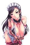  black_hair breasts copyright_request covered_nipples frills highres large_breasts long_hair maid shino_(comic_penguin_club) solo source_request sweat thighhighs 