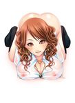  bad_id bad_pixiv_id blush bottomless breasts brown_eyes brown_hair candy_pool cleavage curly_hair earrings eyeshadow gyaru jewelry kogal large_breasts long_hair makeup momoi_komomo necklace nipples original see-through shirt solo top-down_bottom-up wet wet_clothes wet_shirt 