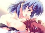  1girl aqua_eyes ayase_yuuka blue_hair breast_smother breasts game_cg kusukusu large_breasts non-web_source o_o open_mouth sakura_strasse smother strap_slip 