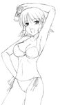  armpits bikini bottle greyscale kisaragi_yuki milk monochrome outline quiz_magic_academy ruquia short_hair sketch solo swimsuit 