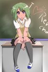  chalkboard green_hair macross macross_frontier ranka_lee satsuki_imonet school_uniform socks solo 