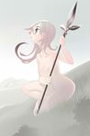  bad_id bad_pixiv_id breasts copyright_request crossed_legs field fog highres long_hair nipples nude polearm silver_eyes silver_hair sitting small_breasts solo spear squatting tensugi_takashi weapon 