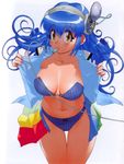  bandeau blue_hair bra breasts cable cleavage large_breasts lingerie long_hair mouth_hold navel os-tan panties personification solo striped thigh_gap underwear undressing winchan yellow_eyes yoshizaki_mine 