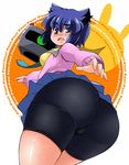  ass bike_shorts blue_eyes blue_hair blush copyright_name huge_ass looking_back pani_poni_dash! serizawa_akane short_hair shorts shorts_under_skirt solo sugiura 