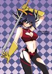  bad_id bad_pixiv_id black_hair blue_eyes blush boots breasts cameltoe choker cleavage cleavage_cutout cosplay cutie_honey cutie_honey_(character) cutie_honey_(character)_(cosplay) elbow_gloves fudou_yuusei genderswap genderswap_(mtf) gloves hairband heart heart_cutout large_breasts magical_girl mariru multicolored_hair solo streaked_hair sword weapon yuu-gi-ou yuu-gi-ou_5d's 