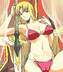  bikini blonde_hair blue_eyes breasts large_breasts long_hair original polearm ryuuta_(msxtr) side-tie_bikini smile solo spear swimsuit very_long_hair weapon 